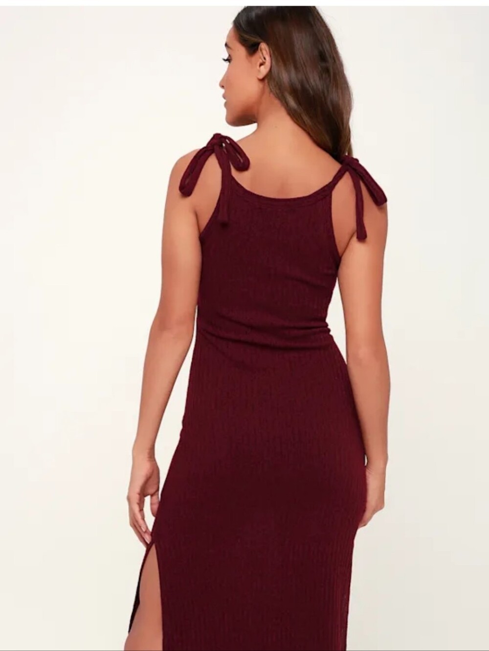 Lulus Tie-Shoulder Ribbed Knit Burgundy Dress Size M NWOT - Picture 4 of 4